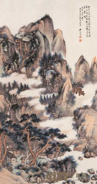 吴琴木 署年：庚辰(1940) 云山翠霭 立轴 153×81.5cm
